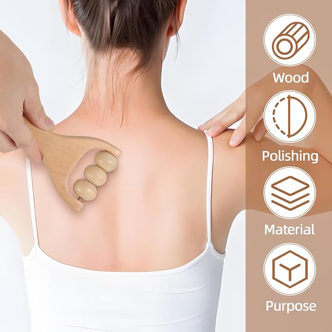 Ciieeo 2Pcs Wooden Massage Roller - Compact Handheld Tool for Foot Shoulder Neck and Waist Relaxation - Improve Sleep Quality