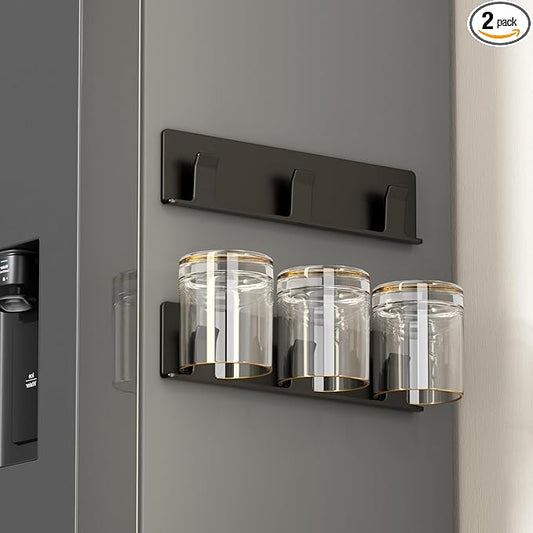 Cup Holder, 2 Pack Wine Glass Holder，No Drilling Installation Wine Glass Holder Wall Mounted for Dining Room, Kitchen and Bar Daily Use (Classic Black)