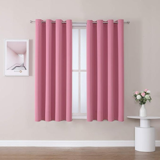 ChrisDowa Grommet Room Darkening Curtains for Bedroom and Living Room - 2 Panels Set Thermal Insulated Blackout Curtains (Pink, 52W x 63L)