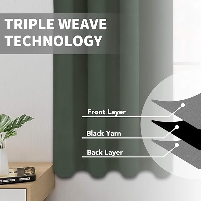 Easy-Going Blackout Curtains for Bedroom, Solid Thermal Insulated Grommet and Noise Reduction Window Drapes, Room Darkening Curtains for Living Room, 2 Panels (52x84 in,Greyish Green)