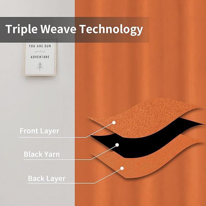 Easy-Going Blackout Curtains for Bedroom, Solid Thermal Insulated Grommet and Noise Reduction Window Drapes, Room Darkening Curtains for Living Room, 2 Panels(42x63 in, Orange)