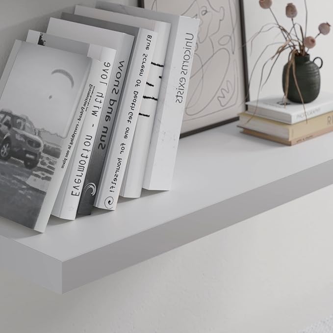 Floating Shelf, Set of 2 Wall Shelf, 24 in W x 12.75 in D x 2 in H Wooden Floating Wall Shelf with Invisible Brackets for Living Room/Bedroom/Bathroom/Kitchen Storage and Decor, White