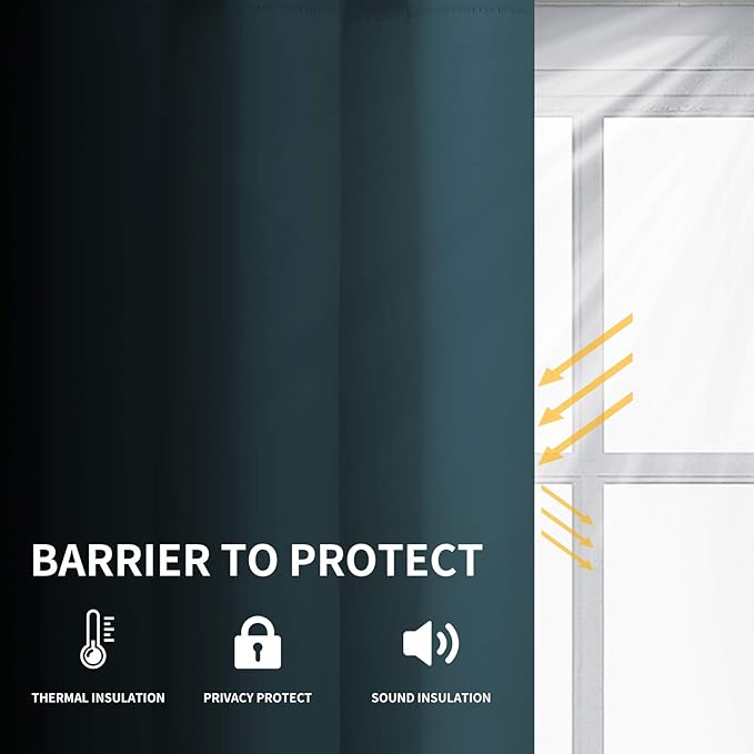 Easy-Going Blackout Curtains for Bedroom, Solid Thermal Insulated Grommet and Noise Reduction Window Drapes, Room Darkening Curtains for Living Room, 2 Panels (52x63 in,Bluestone)