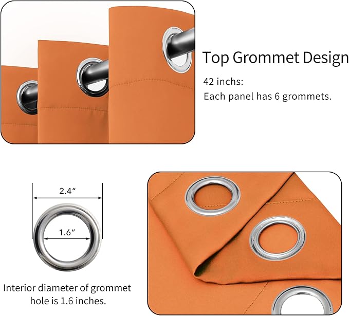Easy-Going Blackout Curtains for Bedroom, Solid Thermal Insulated Grommet and Noise Reduction Window Drapes, Room Darkening Curtains for Living Room, 2 Panels(42x84 in, Orange)