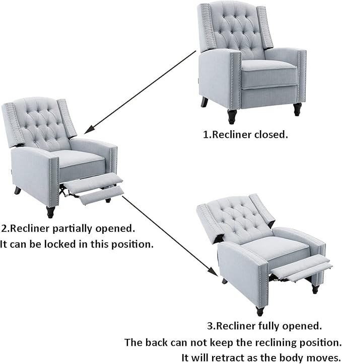 Fabric Push Back Recliner Chair Mid Century Tufted Single Comfy Reading Sofa Chair for Living Room/Bedroom/Home Theatre, Grey