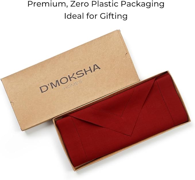 D'Moksha Homes Red Linen Table Runner 48 Inches Long - 100% Pure Linen Diamond Table Runner 14 x 48 Inch for Dining, Fall and Halloween - Machine Washable