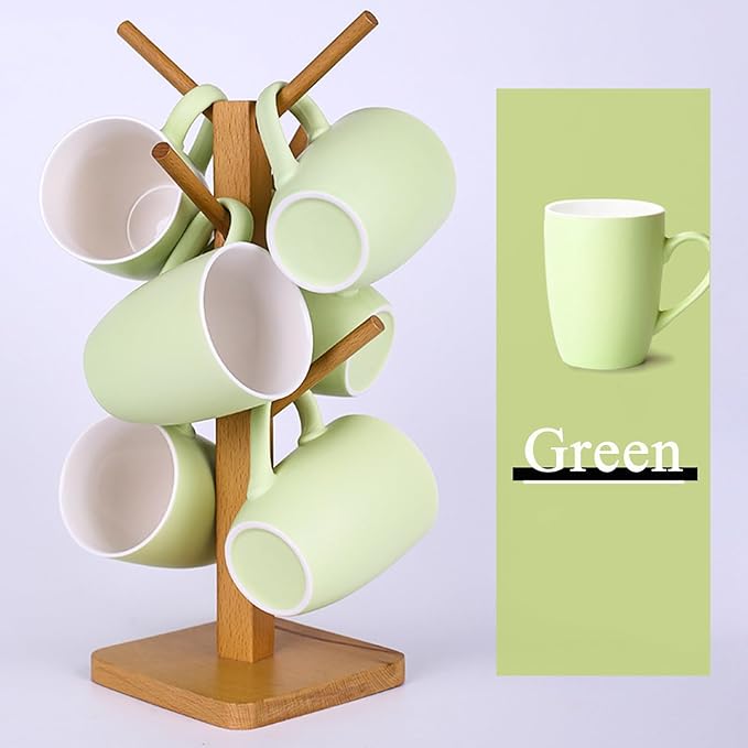 Coffee Mugs Set of 6, 12oz Ceramic Coffee Mugs with Handle, Matte Porcelain Green Coffee Mug for Latte, Tea, Cocoa, Cappuccino, Cups for Women Men for Home Restaurant Mug (Green)