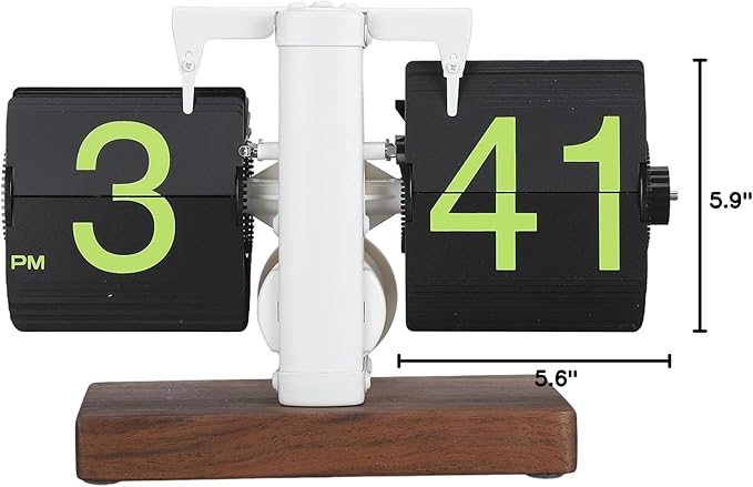 Flip Desk Clock, Retro Vintage Flip Desk Table Clock, Digital Clock Sided Large Numbers Mechanical Flip Clock Wood Base for Living Room, Study Room and Office（Frosted White）