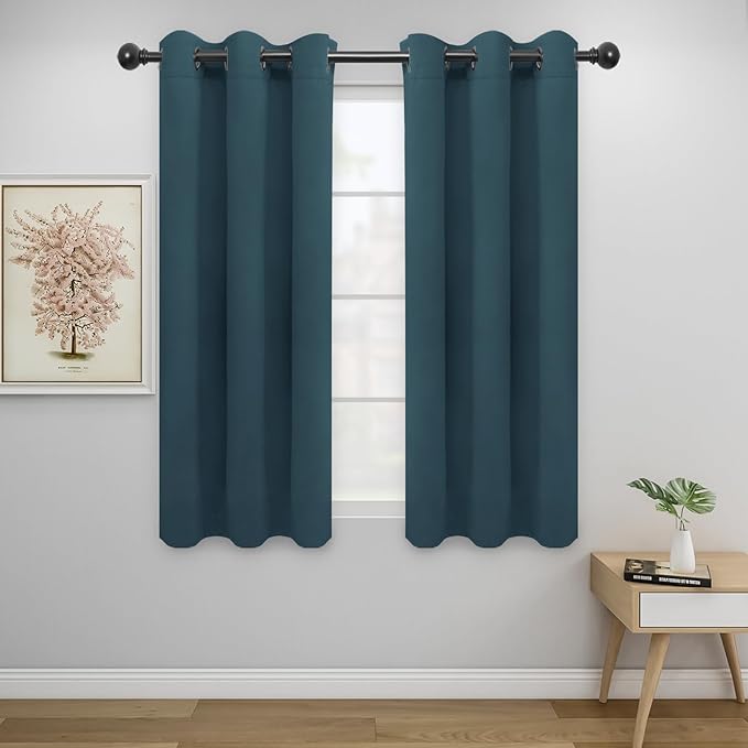Easy-Going Blackout Curtains for Bedroom, Solid Thermal Insulated Grommet and Noise Reduction Window Drapes, Room Darkening Curtains for Living Room, 2 Panels (34x54 in, Bluestone)
