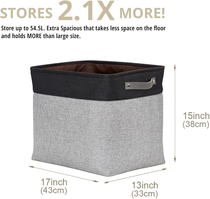 DECOMOMO Extra Large Storage Baskets 54.5L Fabric Storage Bins for Organizing Linen Closet, Toys, Nursery (Grey and Black, XXXL - 3 pack)