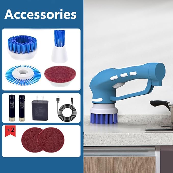 Electric Scrubber Power Cordless, Portable 360 Handheld Washing Cleaning Machine with 6 Replaceable Brush Heads, High Rotation for Bathroom, Floor, Kitchen, Car, Sink, Wall, Window