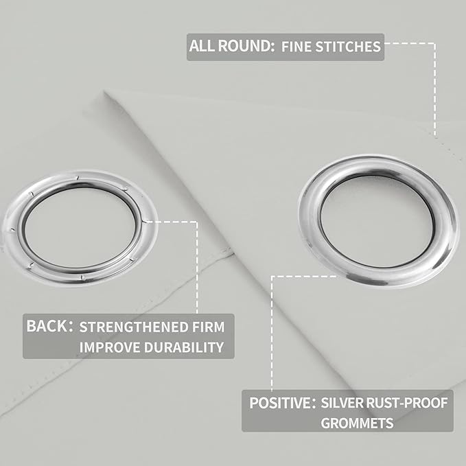 Easy-Going Blackout Curtains for Bedroom, Solid Thermal Insulated Grommet and Noise Reduction Window Drapes, Room Darkening Curtains for Living Room, 2 Panels(52x108 in, Greyish White)