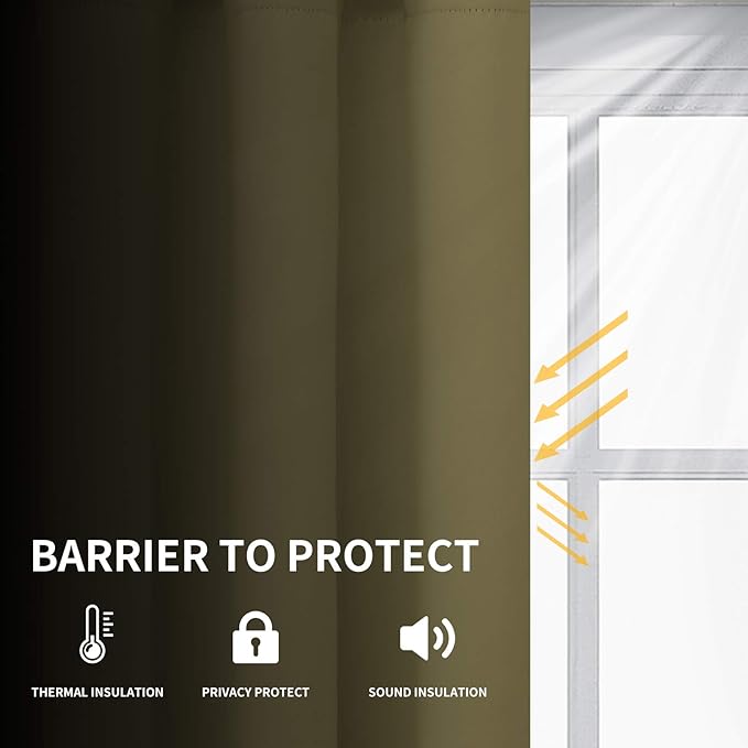 Easy-Going Blackout Curtains for Bedroom, Solid Thermal Insulated Grommet and Noise Reduction Window Drapes, Room Darkening Curtains for Living Room, 2 Panels (52x46 in,Khaki)