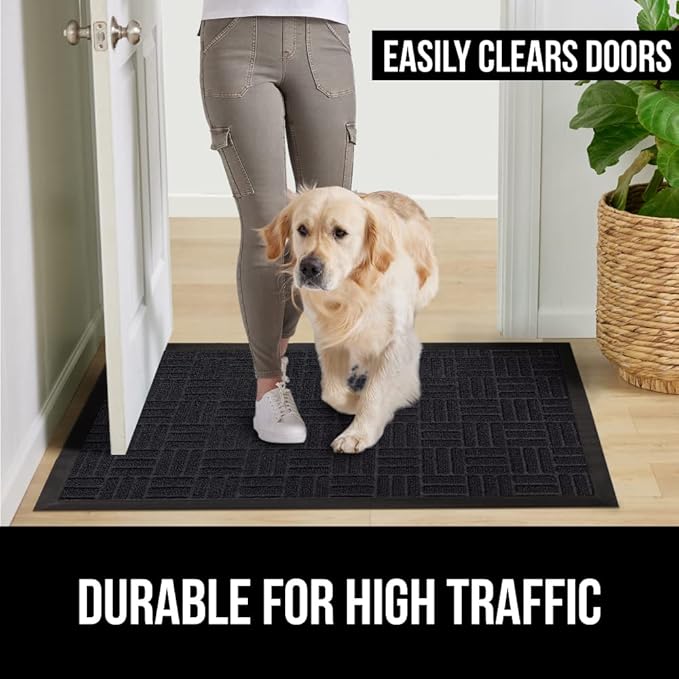 GORILLA GRIP 100% Waterproof All-Season WeatherMax Doormat US Designed Natural Rubber, Stain and Fade Resistant, Low Profile Indoor Outdoor Door Mats, Easy Clean Patio Mat, 17x29, Midnight Maze