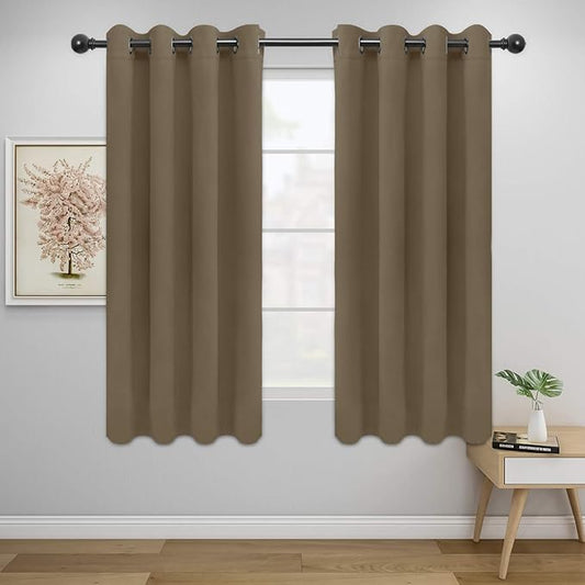 Easy-Going Blackout Curtains for Bedroom, Solid Thermal Insulated Grommet and Noise Reduction Window Drapes, Room Darkening Curtains for Living Room, 2 Panels (52x46 in,Natural)