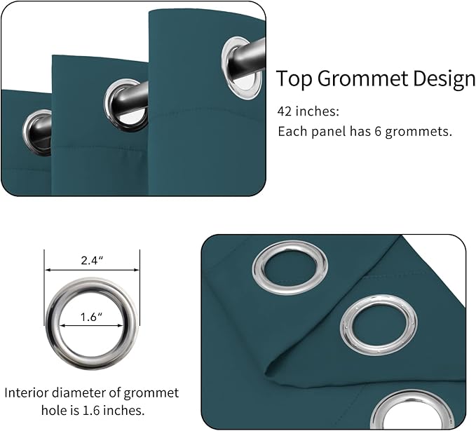 Easy-Going Blackout Curtains for Bedroom, Solid Thermal Insulated Grommet and Noise Reduction Window Drapes, Room Darkening Curtains for Living Room, 2 Panels (42x95 in, Peacock Blue)