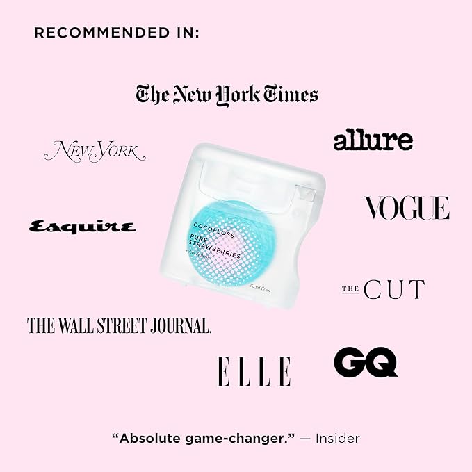 Cocofloss Woven Dental Floss, Dentist-Designed Oral Care, Strawberry Scent, Waxed, Expanding, Kid-Friendly String Floss with Coconut Oil, 1 Spool (33 yd)