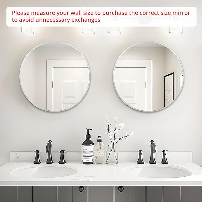 Fabuday Silver Circle Mirror for Wall 20 inch - Round Mirror for Bathroom, Entryway, Living Room, Hallway, Bedroom Decor, Small Matte Frame Mirrors