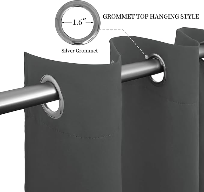 Easy-Going Blackout Curtains for Bedroom, Solid Thermal Insulated Grommet and Noise Reduction Window Drapes, Room Darkening Curtains for Living Room, 2 Panels (52x108 in,Gray)