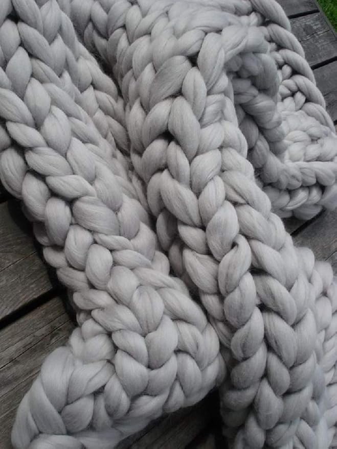 Chunky Knit Blanket Soft Handmade Knitting Throw for Bedroom Sofa Decor Super(Light Gray 40"x60")