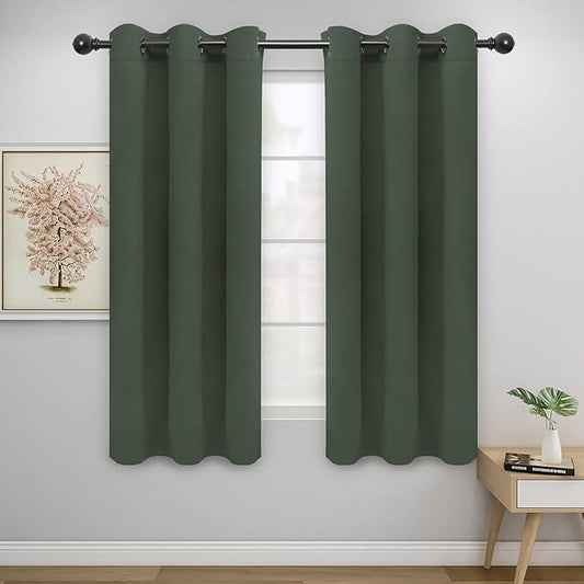 Easy-Going Blackout Curtains for Bedroom, Solid Thermal Insulated Grommet and Noise Reduction Window Drapes, Room Darkening Curtains for Living Room, 2 Panels(42x72 in, Greyish Green)