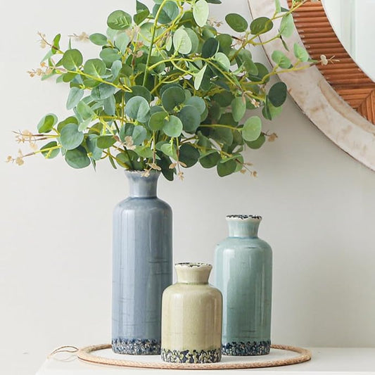 Flower Vase Set of 3, Ceramic Neutral Vases Home Decor, Pottery Rustic Farmhouse Decorative Vases Modern Decor for Table Mantel Entryway Bookshelf Living Room Kitchen Bedroom - Multicolor
