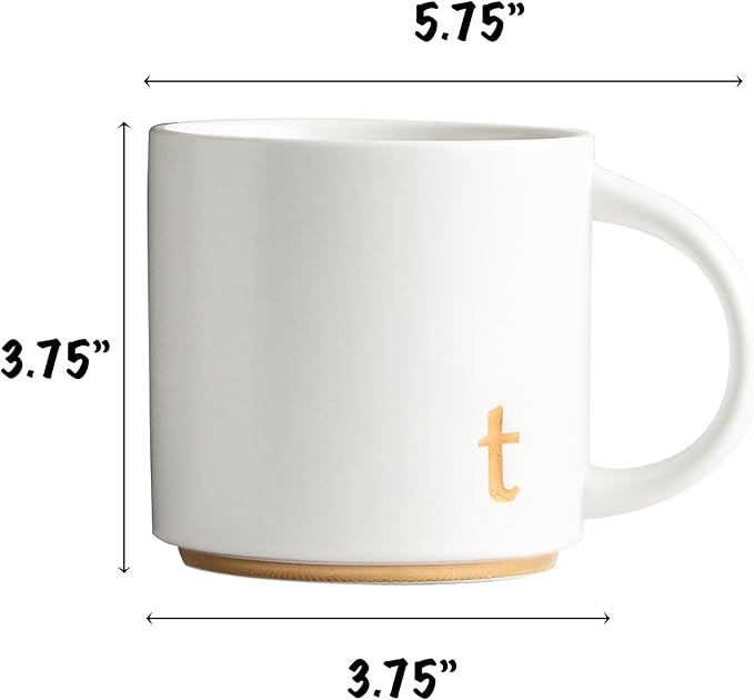 COLLECTIVE HOME - Monogram Ceramic Mugs, 15 oz Golden Initial Coffee Cups, Elegant Alphabet Tea Mugs, Elegant Personalized Mug with Gift Box, Luxurious Cups for Office and Home (t)