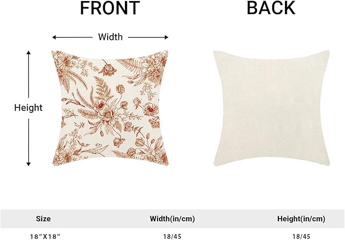 CXMEIFLY Burnt Orange Spring Pillow Covers 18 x 18 Inch Set of 2 for Chinoiserie Flowers Decor Throw Pillows Floral Leaves Seasonal Plant Outdoor Decorative Cushion Cases for Couch Bed Decorations
