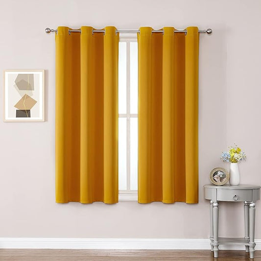 ChrisDowa Grommet Room Darkening Curtains for Bedroom and Living Room - 2 Panels Set Thermal Insulated Blackout Curtains (Mustard Yellow, 38W x 54L)