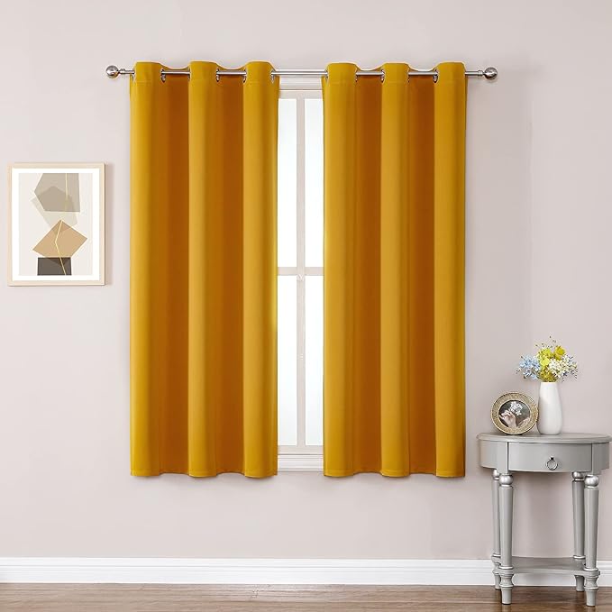 ChrisDowa Grommet Room Darkening Curtains for Bedroom and Living Room - 2 Panels Set Thermal Insulated Blackout Curtains (Mustard Yellow, 38W x 45L)