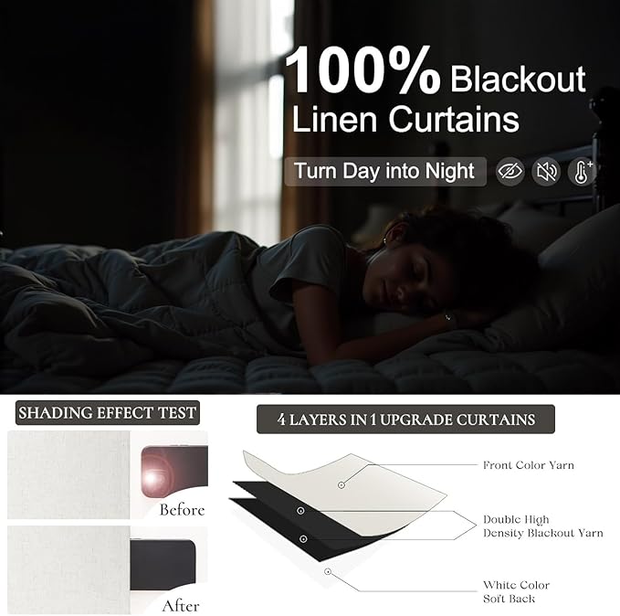 DANCURTON 104 Inch Long Curtains Black Out Floor to Ceiling Luxury Tall Curtains for Living Room Full Blackout Soundproof Heat Blocking Linen Window Back Tab Drapes 2 Panels Ivory Cream Room Divider