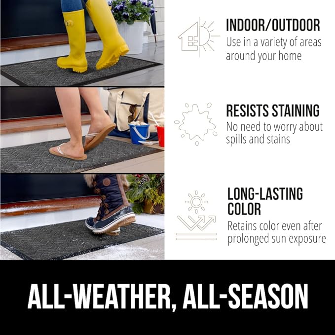 GORILLA GRIP All-Season WeatherMax Doormat, 47x35, Durable Natural Rubber, Stain and Fade Resistant, Low Profile, Indoor Outdoor Door Mats, Easy Clean Patio Entrance Mat, Steel Chevron