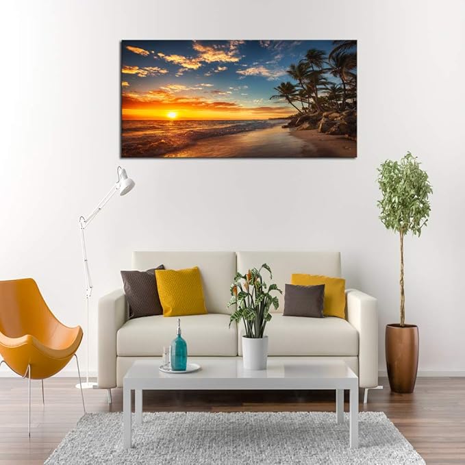 DZL Art S74750 Canvas Painting Print Paradise Tropical Island Beach with Palms Photograph Print Nature Pictures Wall Art Canvas Prints Painting for Living Room Bedroom Decor Office Wall Decor