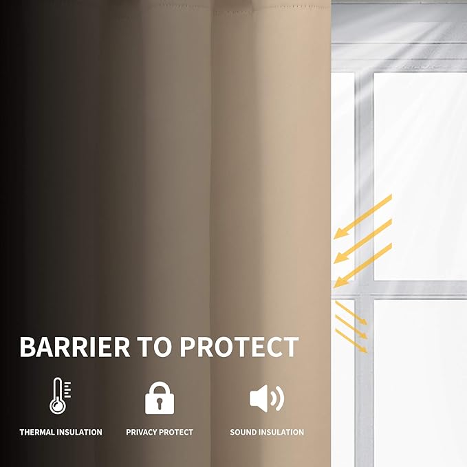 Easy-Going Blackout Curtains for Bedroom, Solid Thermal Insulated Grommet and Noise Reduction Window Drapes, Room Darkening Curtains for Living Room, 2 Panels (52x63 in,Beige)