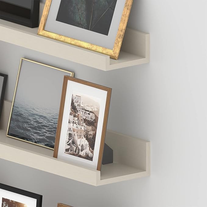 Giftgarden 36 Inch Floating Wall Shelves Creamy White Beige Wood-Grain, Large Picture Ledge Long Wooden Shelfs for Bedroom Living Room Kitchen Bathroom Nursery Office, Set of 3 Different Sizes