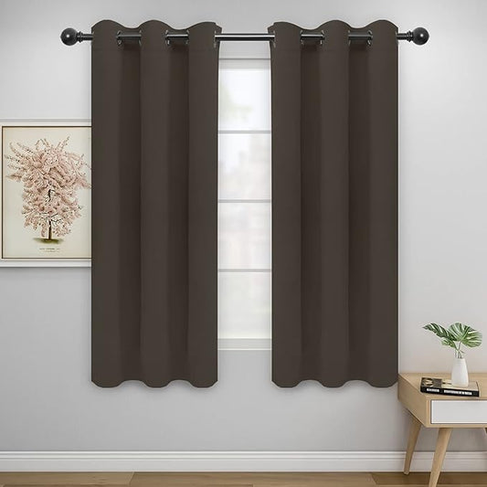 Easy-Going Blackout Curtains for Bedroom, Solid Thermal Insulated Grommet and Noise Reduction Window Drapes, Room Darkening Curtains for Living Room, 2 Panels(42x63 in, Coffee)