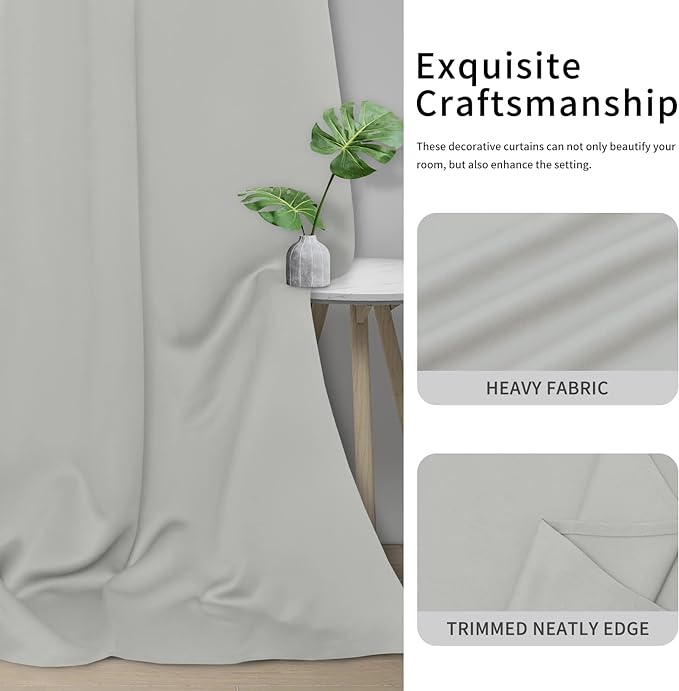 Easy-Going Blackout Curtains for Bedroom, Solid Thermal Insulated Grommet and Noise Reduction Window Drapes, Room Darkening Curtains for Living Room, 2 Panels (34x72 in, Greyish White)