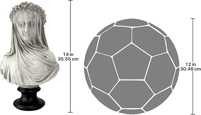 Design Toscano Veiled Maiden Indoor Bust Statue, 9 Inch Wide, 14 Inch Tall, Cast Stone Resin, Antiqued White Finish with a Black Painted Base