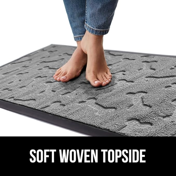 GORILLA GRIP 100% Waterproof All-Season WeatherMax Doormat, US Designed Natural Rubber, Stain and Fade Resistant, Low Profile Indoor Outdoor Door Mats, Easy Clean Patio Mat, 17x29, Light Gray Bones