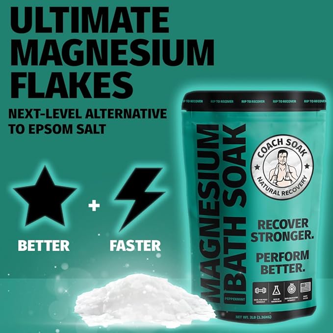 Coach Soak Magnesium Recovery Value Bundle - Flakes Bath Soak + Oil Spray + Lotion with MSM (Cooling Menthol, 3-Pack)