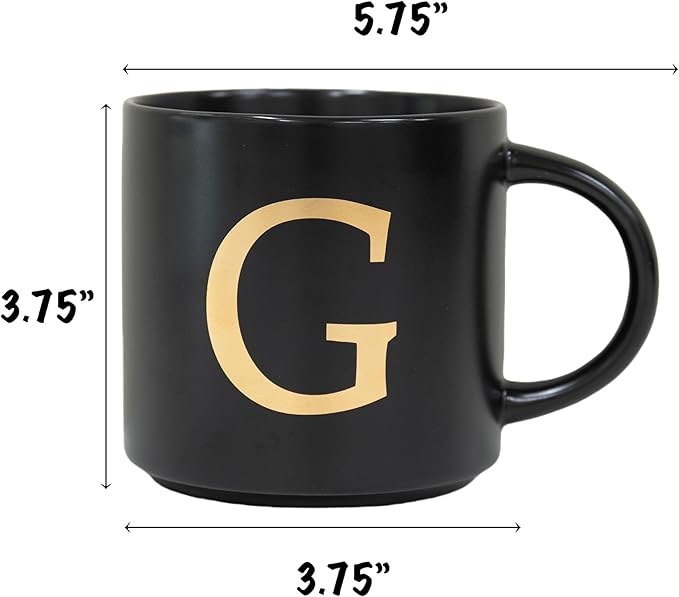 COLLECTIVE HOME - Monogram Ceramic Mugs, 15 oz Golden Initial Black Coffee Cups, Elegant Alphabet Tea Mugs, Elegant Personalized Mug with Gift Box, Unique Mug with Double Side Capital Lette (G)