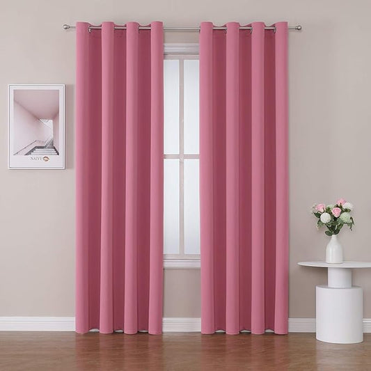 ChrisDowa Grommet Room Darkening Curtains for Bedroom and Living Room - 2 Panels Set Thermal Insulated Blackout Curtains (Pink, 52W x 72L )
