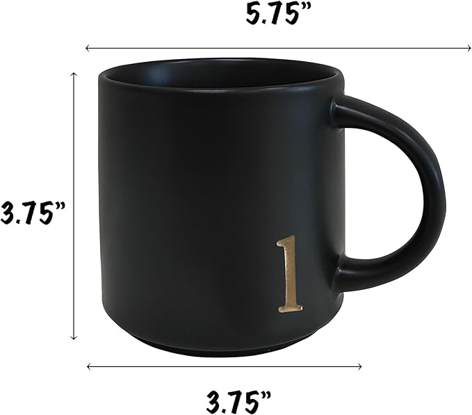 COLLECTIVE HOME - Black Monogram Ceramic Mugs, 15 oz Golden Initial Coffee Cups, Elegant Alphabet Tea Mugs, Personalized Halloween Mug with Gift Box, Perfect for Office and Home Décor (l)