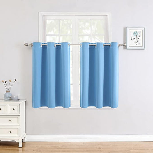 ChrisDowa Small Window Curtains for Kitchen and Bedroom - Grommet Short Thermal Insulated Room Darkening Curtains (2 Panels, Sky Blue, 52 x 36 Inch)