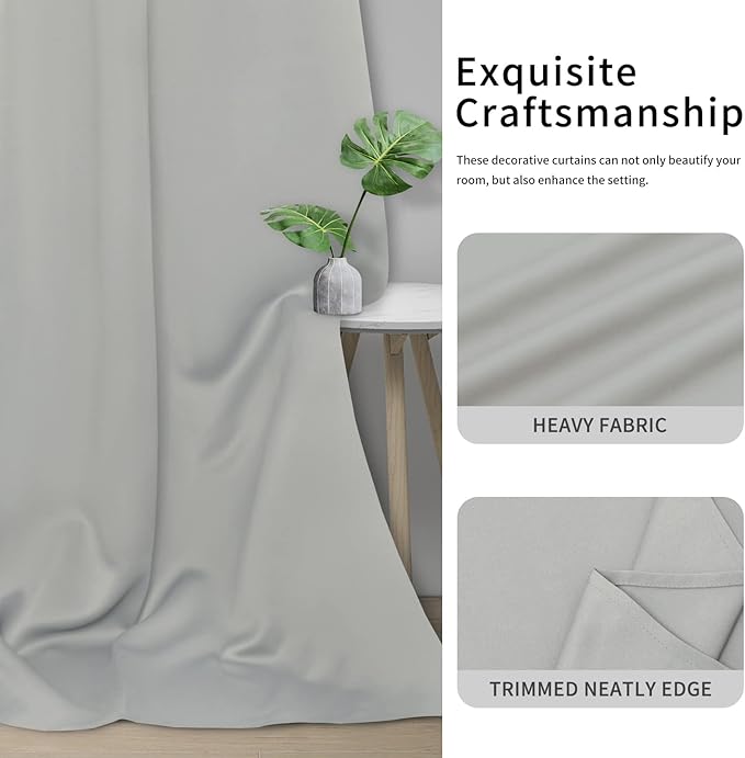 Easy-Going Blackout Curtains for Bedroom, Solid Thermal Insulated Grommet and Noise Reduction Window Drapes, Room Darkening Curtains for Living Room, 2 Panels(46x84 in, Greyish White)