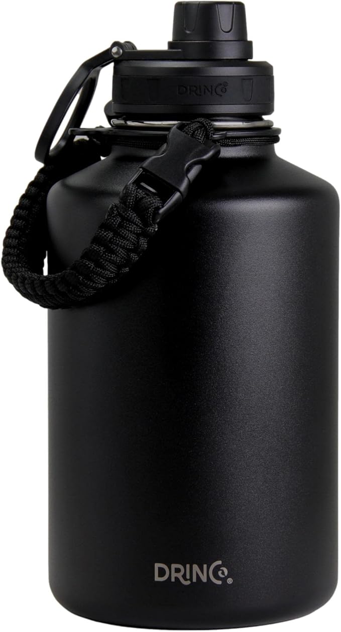 DRINCO Stainless Steel Water Bottle Spout Lid Vacuum Insulated Double Wall Water Bottles Wide Mouth (64oz 40oz 32oz 22oz 18oz 14oz) Leak Proof Keep Cold Sport Camping Hiking