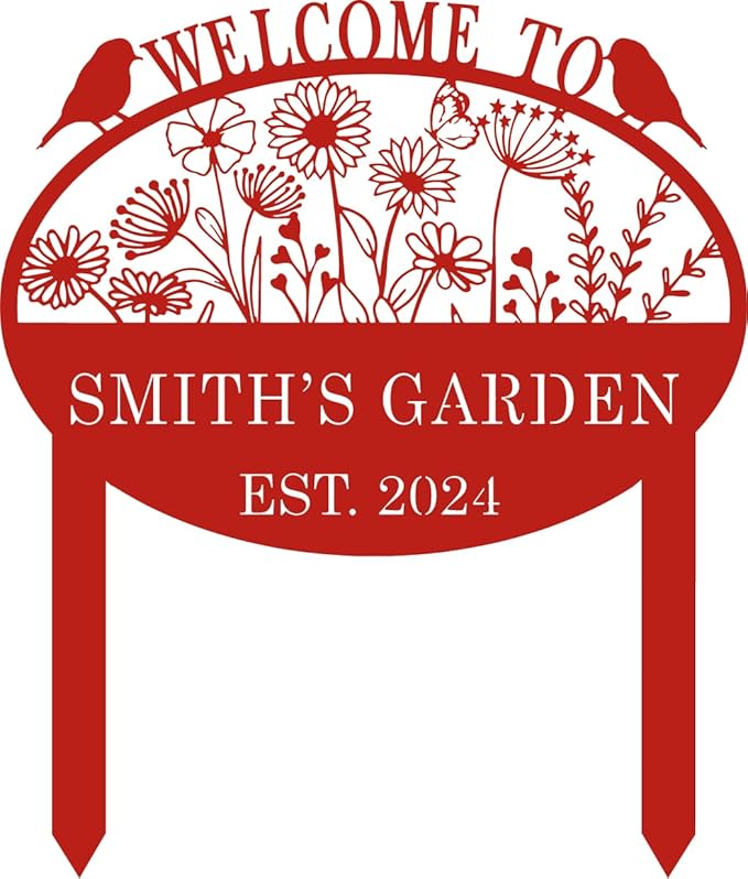 Custom Metal Flower Sign with Stakes - Personalized Garden Decor, Housewarming Gift - Large Yard Sign Plaque