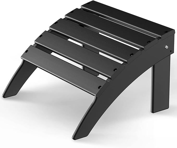 GREENVINES Adirondack-Ottoman | HDPE Plastic | Outdoor Footrest | All Weather | Foot Rest | Foot Stool | Black | for Adirondack Chair | for Patio Backyard Pool