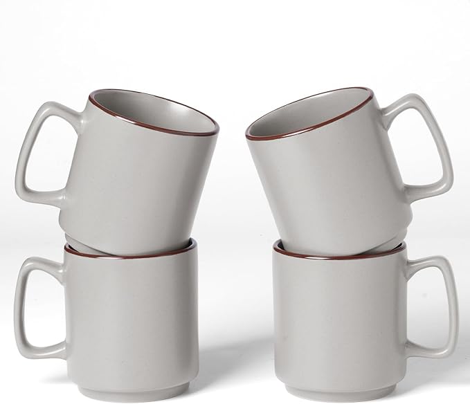 famiware Coffee Mugs Set of 4, Nebula 14oz Coffee Mugs, Ceramic Cup Set with Handle for Latte, Tea, Milk, Cappuccino, Cocoa, Light Gray