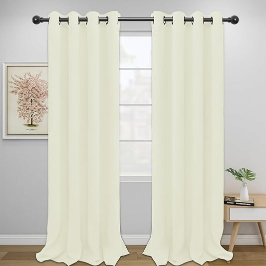 Easy-Going Blackout Curtains for Bedroom, Solid Thermal Insulated Grommet and Noise Reduction Window Drapes, Room Darkening Curtains for Living Room, 2 Panels (52x96 in,Ivory)